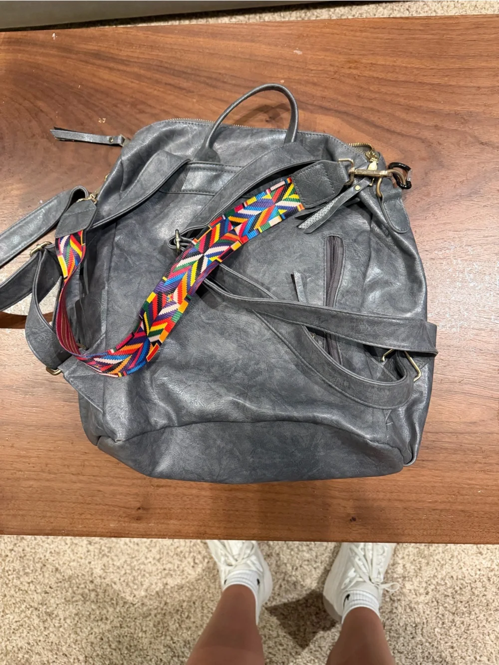 Men's Slate Gray Leather Backpack - Unbranded